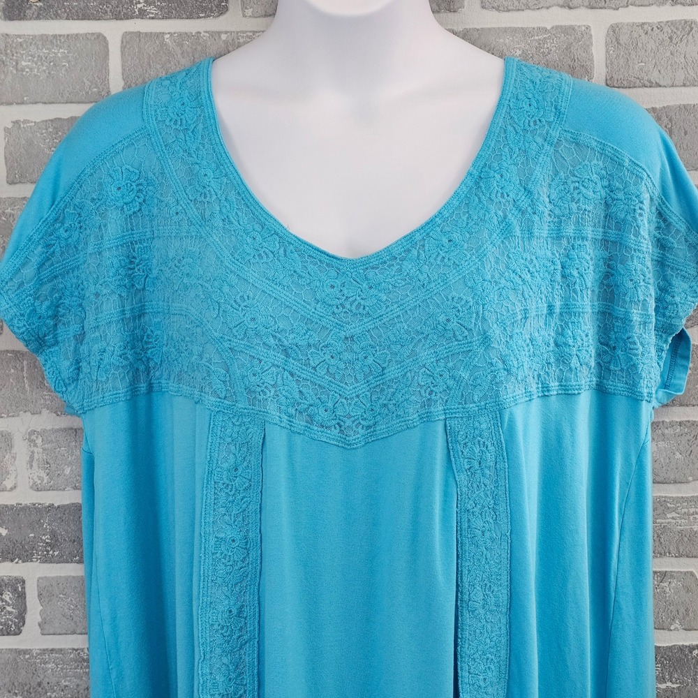 Roaman's Womens 1X 22/24 Turquoise Blue Lace Crochet Lightweight Flowy Top - Picture 3 of 7